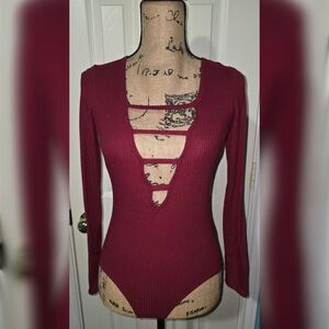 Charlotte-russe Women's Burgundy and Red Bodysuit